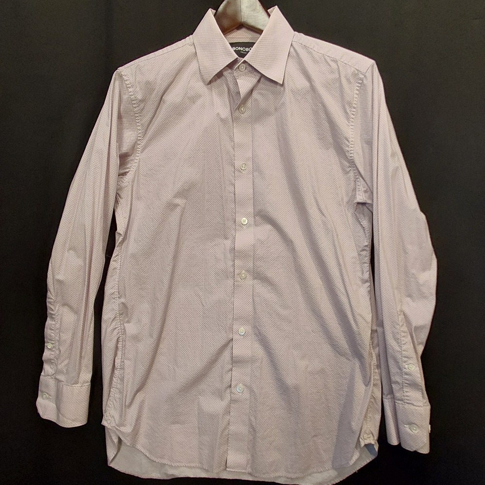 Bonobos Stretch Slim Fit Dress Shirt Cotton Burgundy White Basketweave 16 34